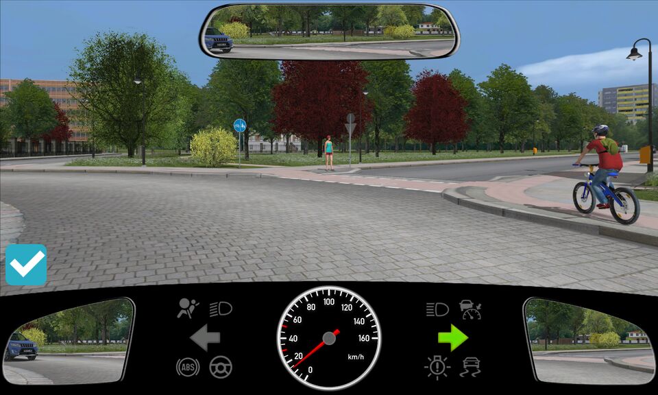 Frage 1.2.09021M Sie möchten den Kreisverkehr an dieser Ausfahrt verlassen. Was ist richtig