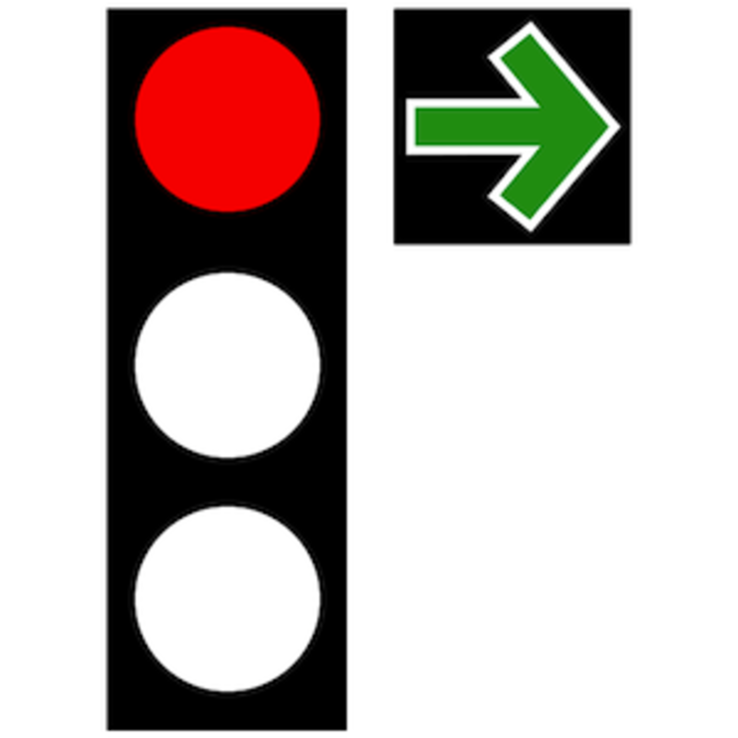 Frage 1.2.37008 Wann darf bei dieser Ampel mit Grünpfeilschild nach rechts abgebogen werden
