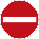 Verkehrszeichen 267 „Verbot der Einfahrt“: roter Kreis mit einem waagerechten weißen Balken in der Mitte.